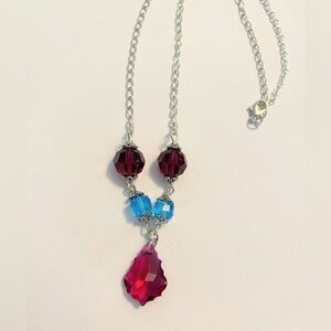 Elegant Red and Blue Crystal Necklace